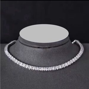 17CT Princess Cut Lab Created Diamond Tennis Necklace 14K Gold Plated Sterling